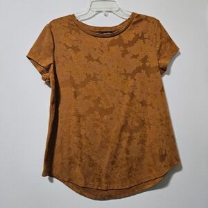 Simply Vera Vera Wang Womens Large Mustard Yellow Floral Jacquard Knit Top Tee